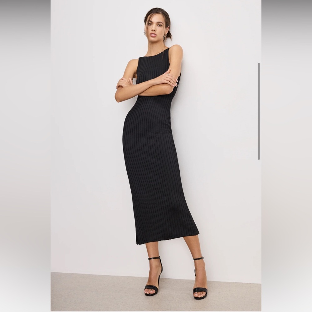 Good American Black Sleeveless Midi Dress